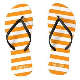 Orange White Cabana Stripes Personalized Beach