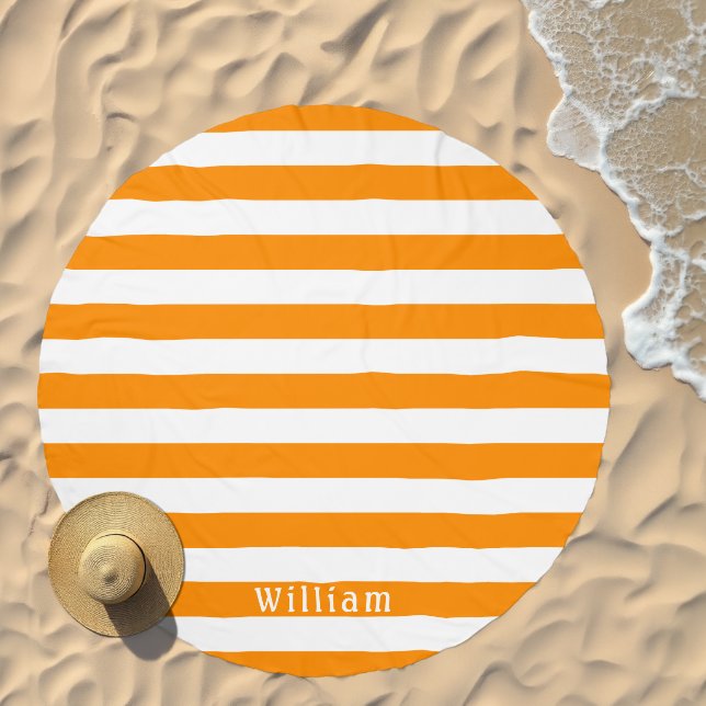 Orange White | Cabana Stripes Personalized Beach Towel (Beach)
