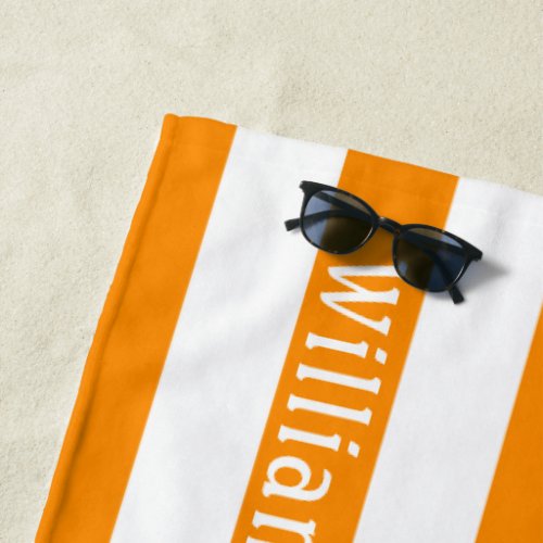 Orange White  Cabana Stripes Personalized Beach Towel