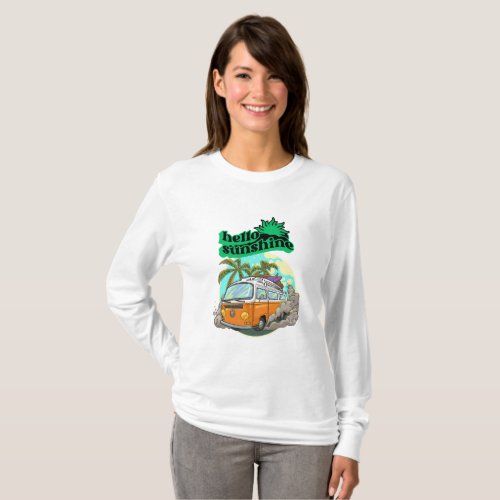 Orange White Cartoon Illustration Hello Sunshine T_Shirt