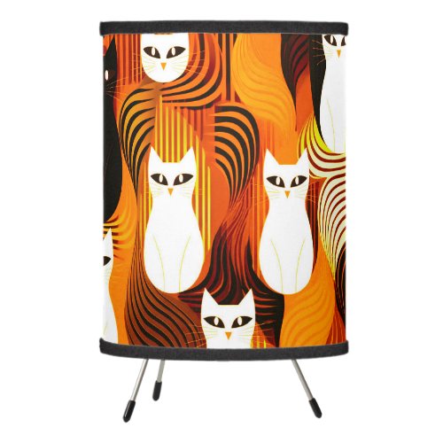 Orange White Cat halloween Tripod Lamp 