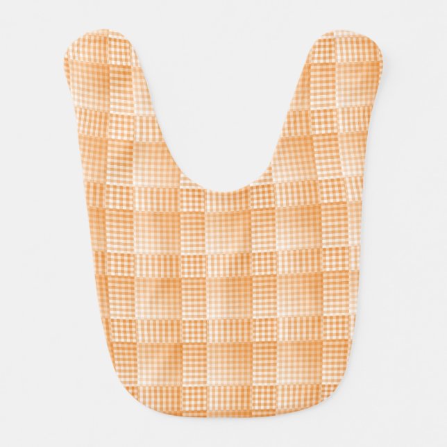 Orange White Checker Abstract Pattern Baby Bib (Front)