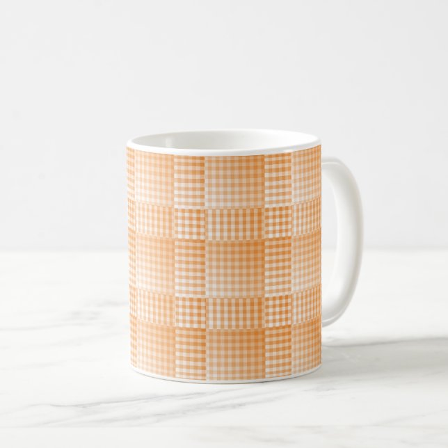 Orange White Checker Abstract Pattern Coffee Mug (Front Right)