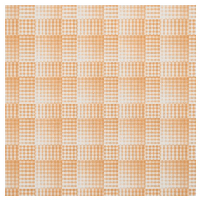 Orange White Checker Abstract Pattern Fabric (Swatch)
