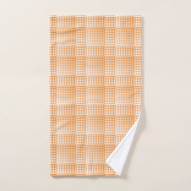 Orange White Checker Abstract Pattern Hand Towel (Hand Towel)