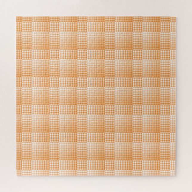 Orange White Checker Abstract Pattern Jigsaw Puzzle (Horizontal)