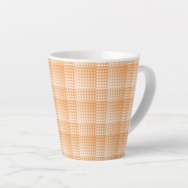 Orange White Checker Abstract Pattern Latte Mug (Right Angle)