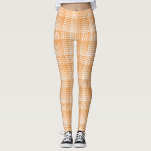 Orange White Checker Abstract Pattern Leggings