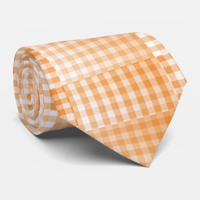 Orange White Checker Abstract Pattern Neck Tie (Rolled)