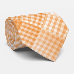 Orange White Checker Abstract Pattern Neck Tie