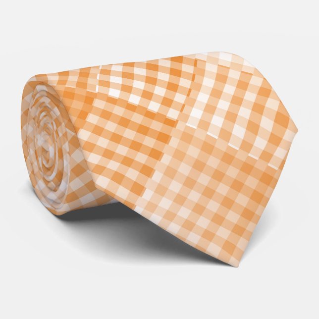 Orange White Checker Abstract Pattern Neck Tie (Rolled)