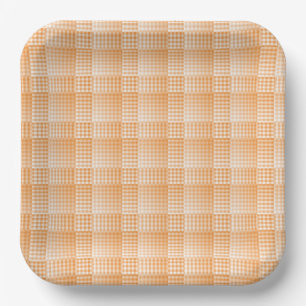 Orange White Checker Abstract Pattern Paper Plates