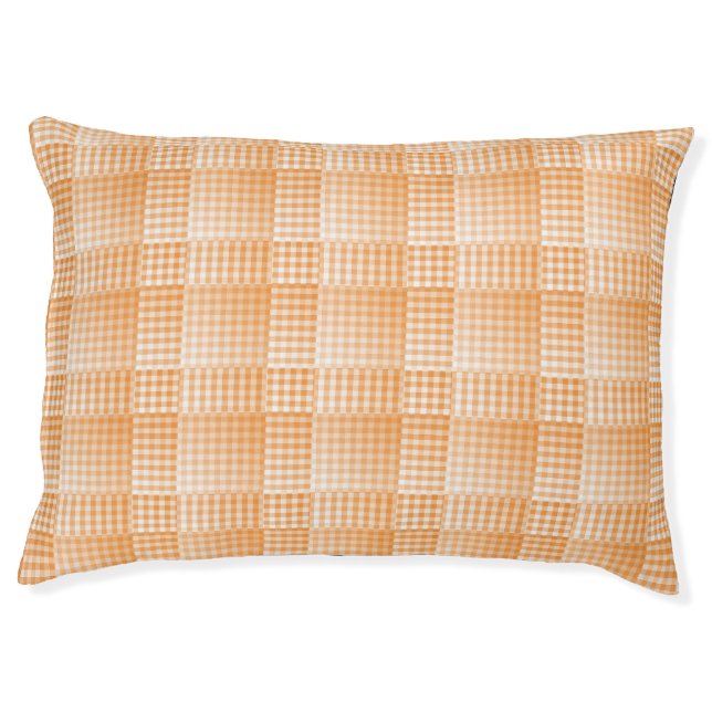 Orange White Checker Abstract Pattern Pet Bed (Front)