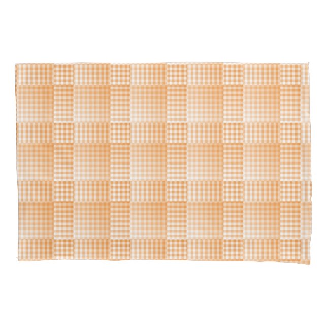Orange White Checker Abstract Pattern Pillow Case (Front-Left)