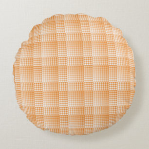 Orange White Checker Abstract Pattern Round Pillow