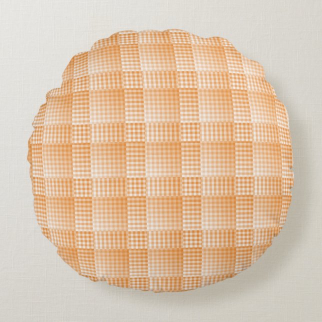 Orange White Checker Abstract Pattern Round Pillow (Front)