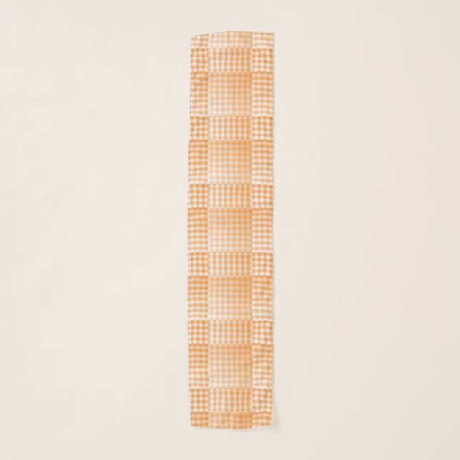 Orange White Checker Abstract Pattern Scarf (Front)