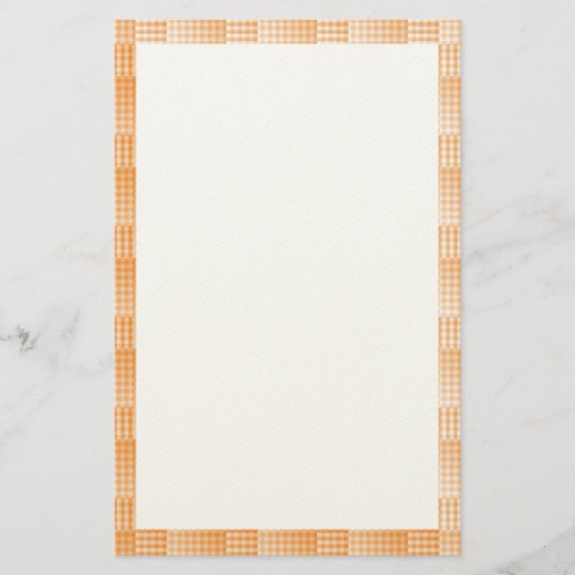 Orange White Checker Abstract Pattern Stationery (Front)