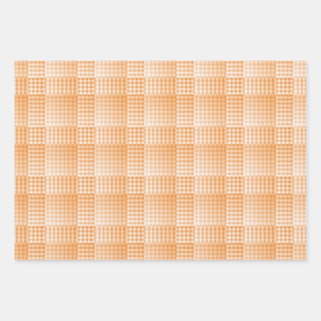 Orange White Checker Abstract Pattern Wrapping Paper Sheets (Front)