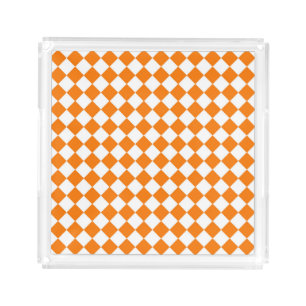 Orange White Checker Diamond Pattern Acrylic Tray