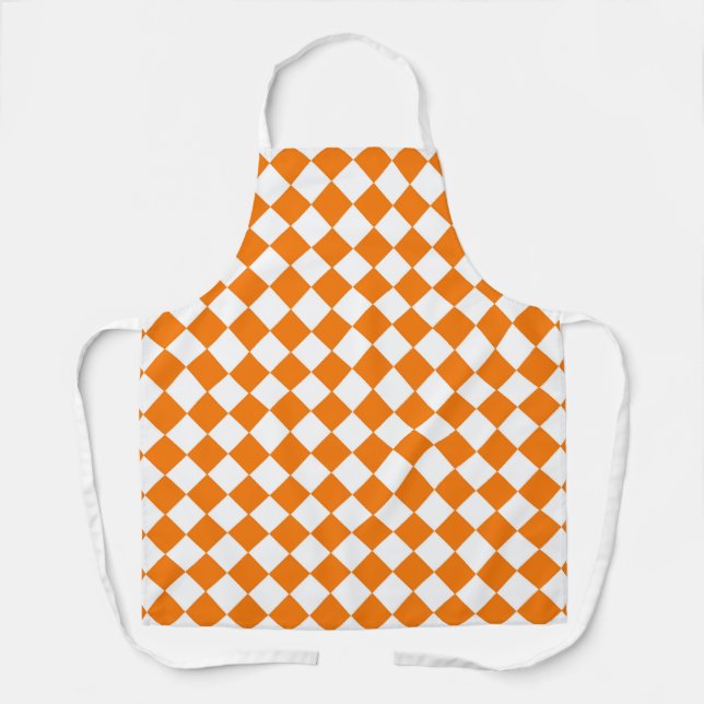 Orange White Checker Diamond Pattern Apron (Front)