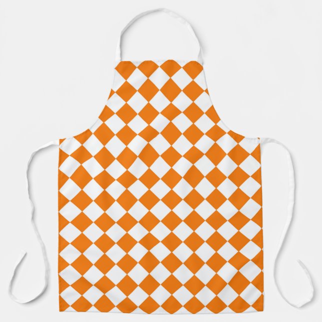 Orange White Checker Diamond Pattern Apron (Front)