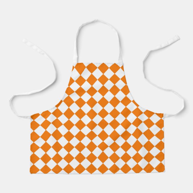 Orange White Checker Diamond Pattern Apron (Front)