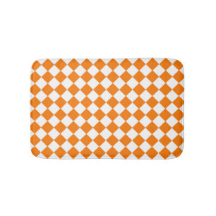 Orange White Checker Diamond Pattern Bath Mat
