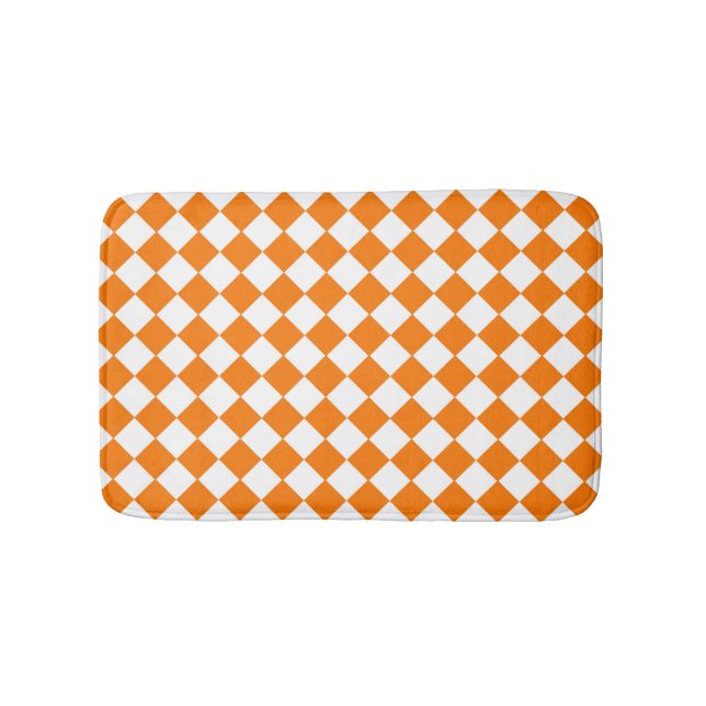 Orange White Checker Diamond Pattern  Bath Mat (Front)
