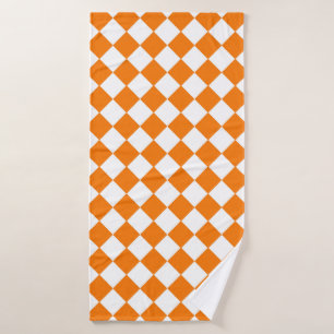 Orange White Checker Diamond Pattern  Bath Towel