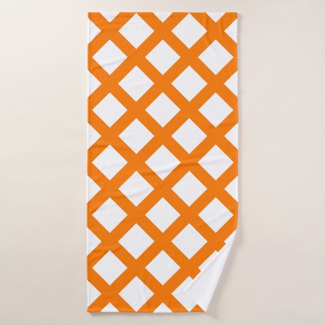 Orange White Checker Diamond Pattern Bath Towel (Bath Towel)