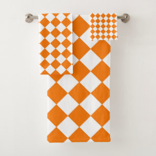 Orange White Checker Diamond Pattern  Bath Towel Set