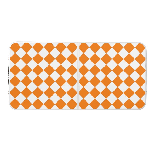 Orange White Checker Diamond Pattern Beer Pong Table (Top)