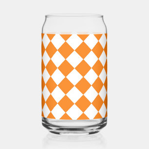 Orange White Checker Diamond Pattern Can Glass