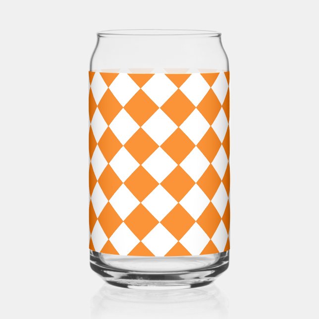 Orange White Checker Diamond Pattern Can Glass (Front)