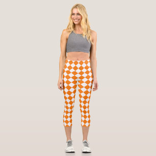 Orange White Checker Diamond Pattern  Capri Leggings