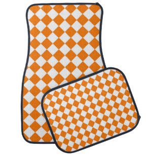 Orange White Checker Diamond Pattern Car Floor Mat