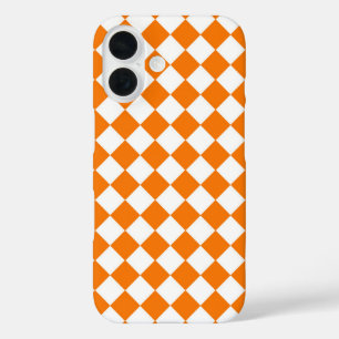 Orange White Checker Diamond Pattern iPhone 16 Case