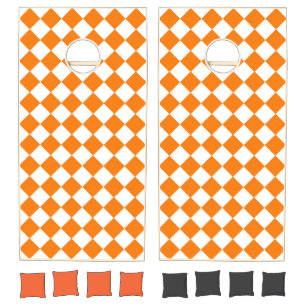 Orange White Checker Diamond Pattern Cornhole Set