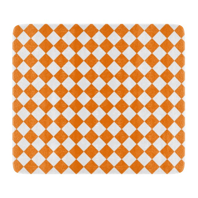 Orange White Checker Diamond Pattern Cutting Board (Front)