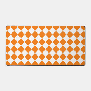 Orange White Checker Diamond Pattern Desk Mat