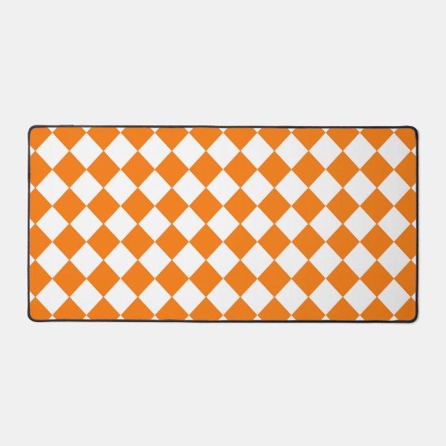 Orange White Checker Diamond Pattern  Desk Mat (Front)