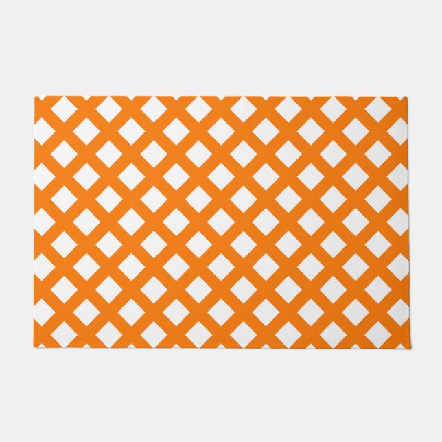 Orange White Checker Diamond Pattern Doormat (Front)