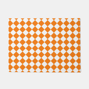 Orange White Checker Diamond Pattern Doormat