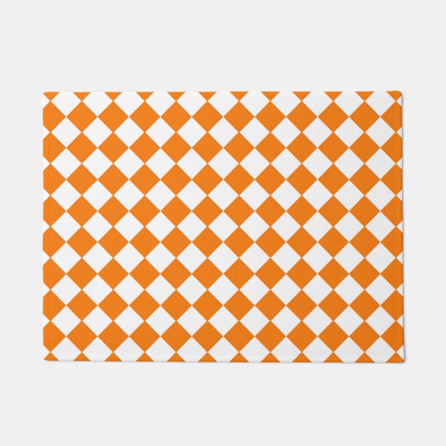 Orange White Checker Diamond Pattern Doormat (Front)