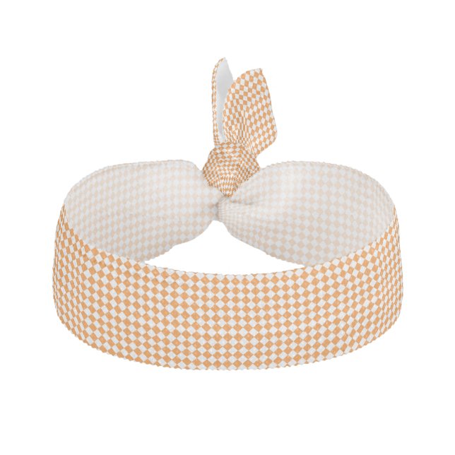 Orange White Checker Diamond Pattern Elastic Hair Tie (Front)