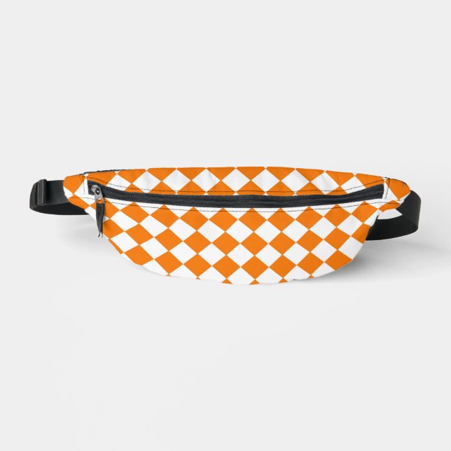 Orange White Checker Diamond Pattern Fanny Pack (Front)