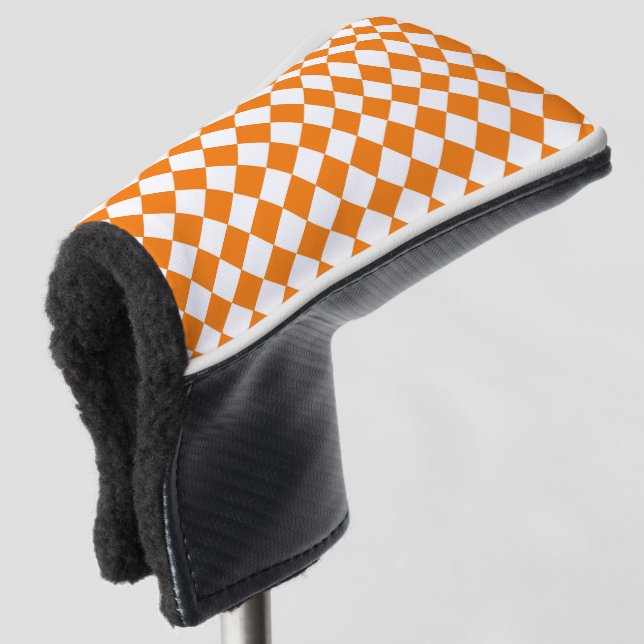 Orange White Checker Diamond Pattern Golf Head Cover (3/4 Front)
