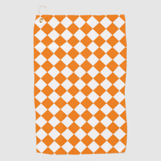 Orange White Checker Diamond Pattern Golf Towel