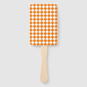 Orange White Checker Diamond Pattern Hand Fan